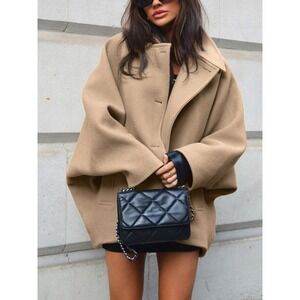 Commense Solid Oversized Pocket Button Coat  Khaki‎ size XS